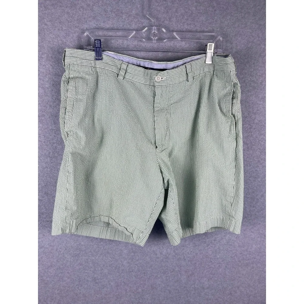Brooks Brothers Shorts Mens 38 (Measures 36) Green Striped Beach Seersucker‎